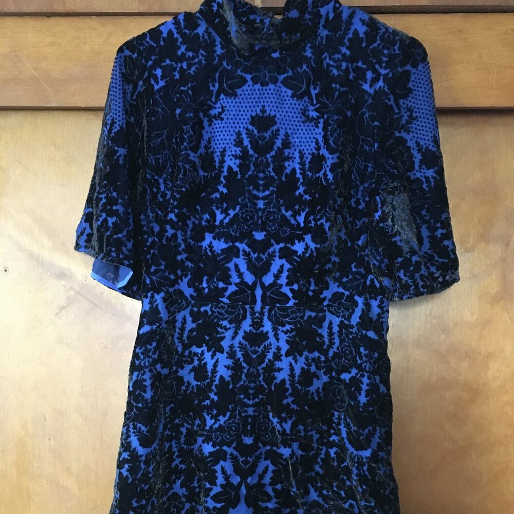 Anthropologie blue mock neck velvet mini dress